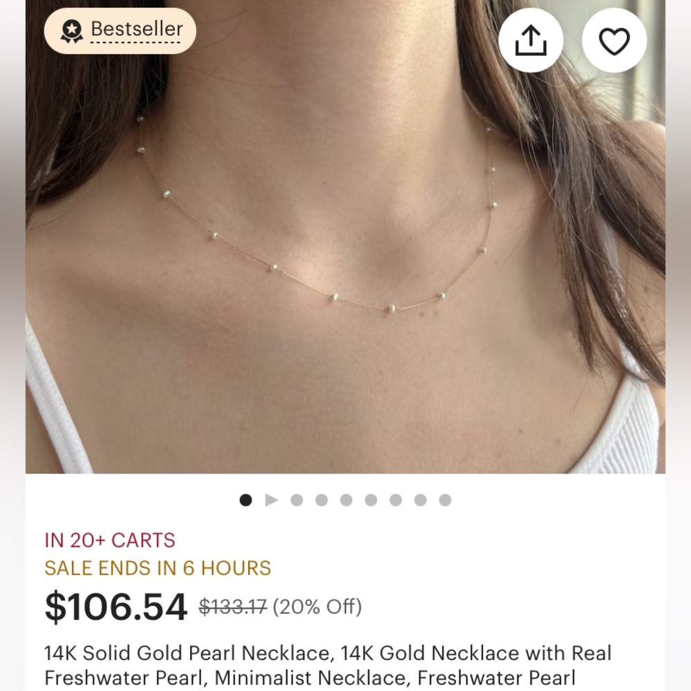 14k Solid Gold Freshwater Pearl Necklace